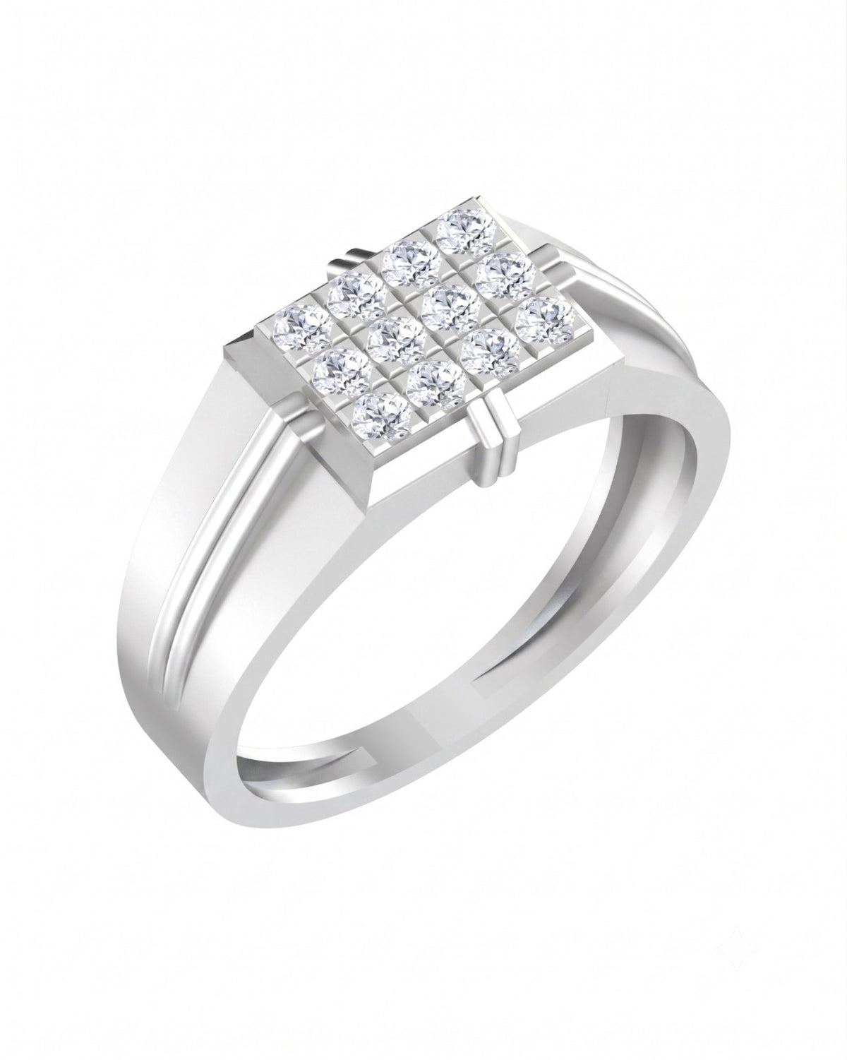 A white gold ring with a square diamond cluster setting, shown on a plain white background.