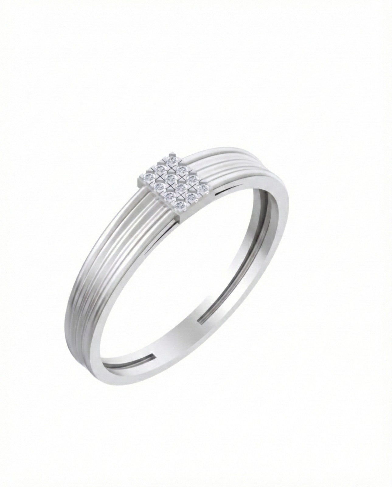 A white gold ring rectangle-shaped cluster, shown on a plain white background.