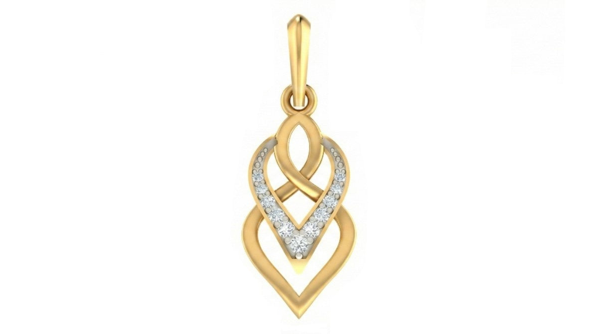 Gold pendant with diamond accents on a white background