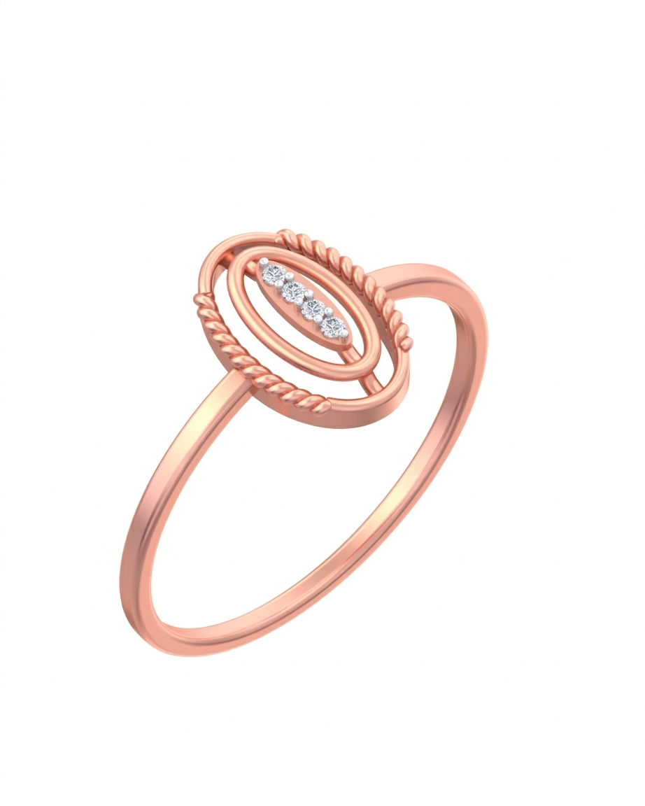 Rose gold ring with small diamonds on a white background