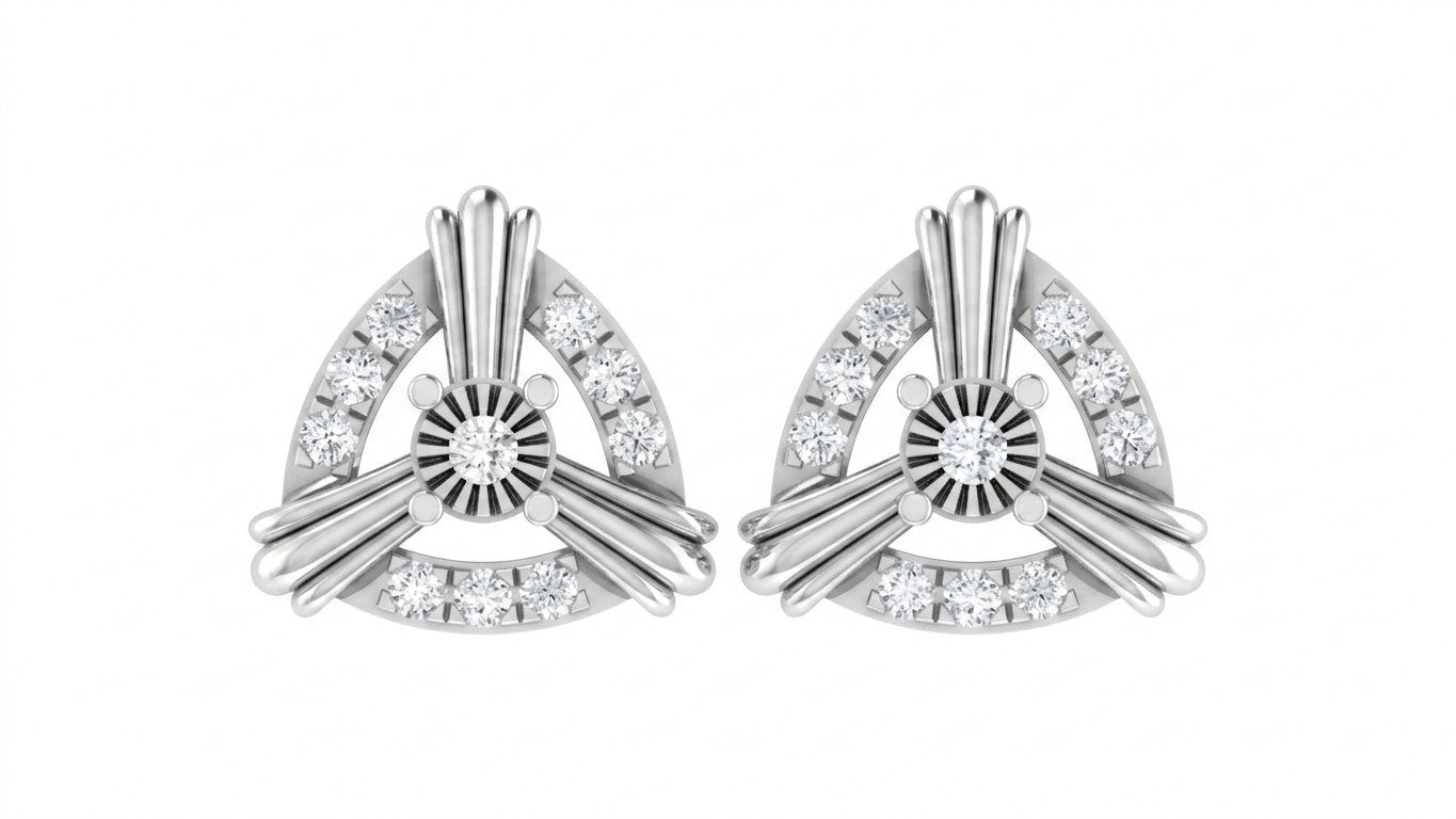 Gold & diamond triangle stud earrings for women in white gold with a modern geometric design