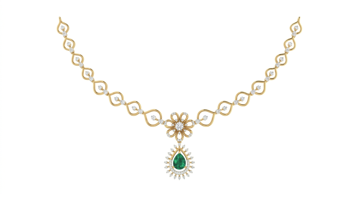 Gold & Diamond Gemstone Necklace Set KRC60046