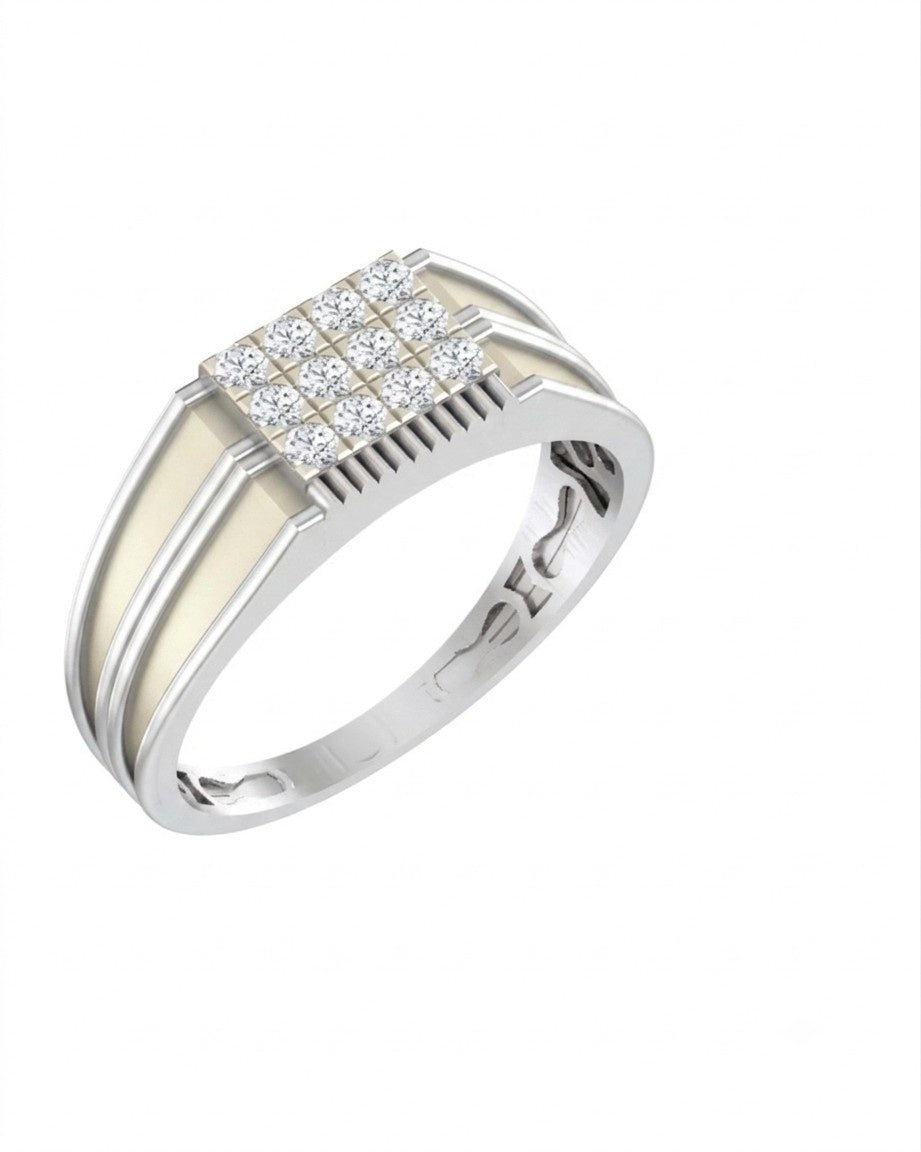 A white gold ring with a square diamond pavé setting and a central white inlay, shown on a plain white background.