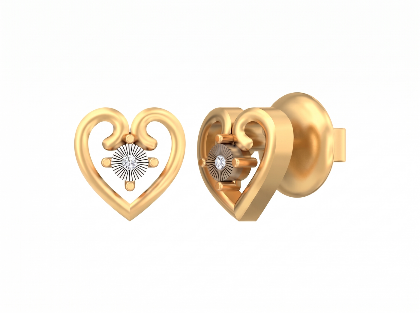 Gold & Diamond Heart-Shaped Women Stud Earring KRC30172