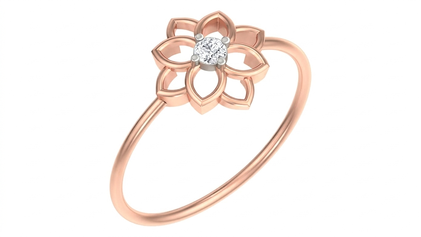 Gold & Diamond Floral Ring For Women KRB10078