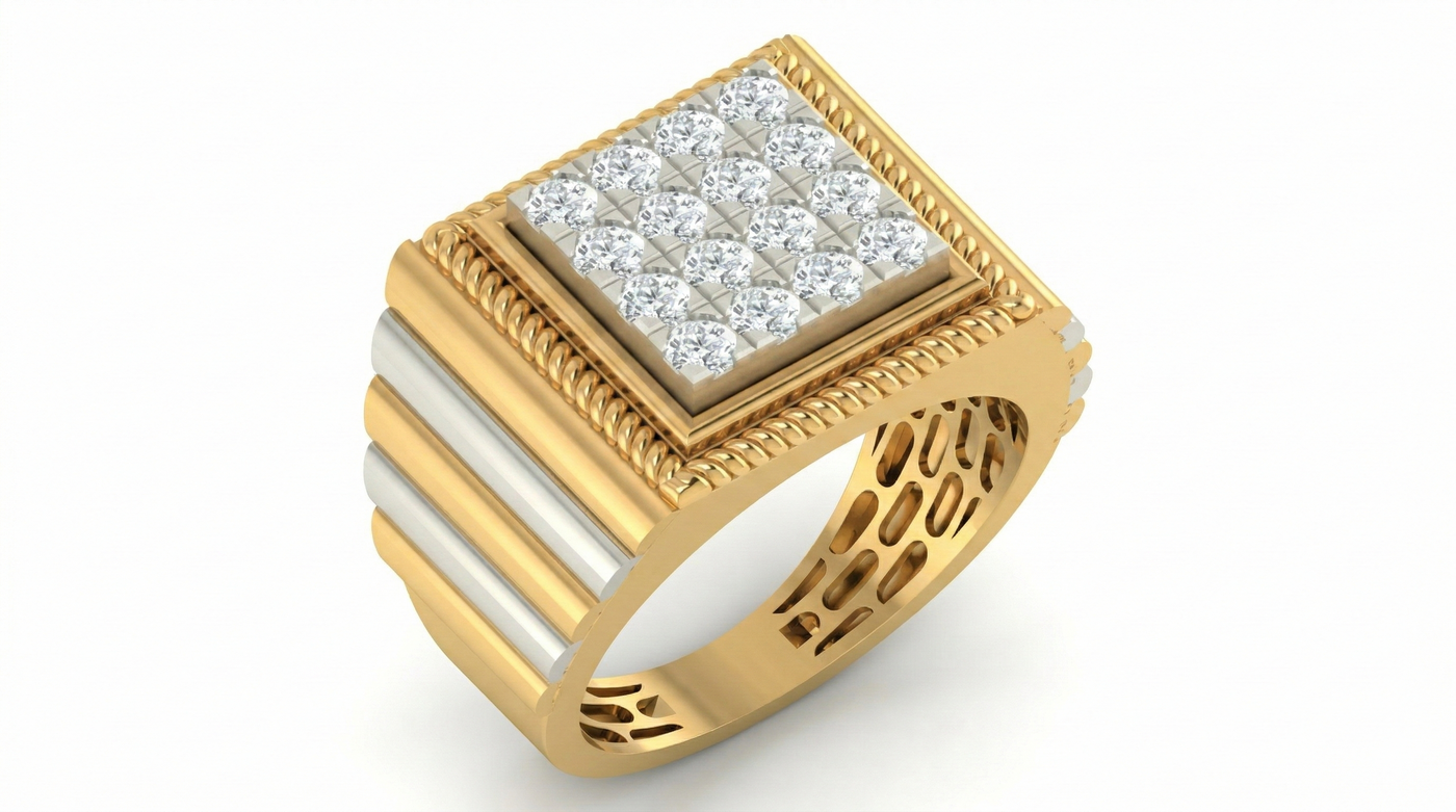 Gold & Diamond Square Ring For Men KRC20145