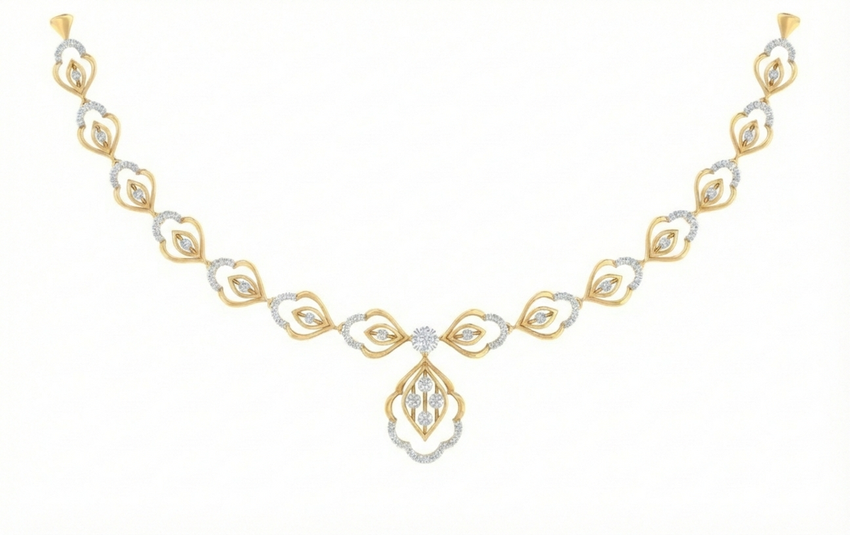 14K गोल्ड और डायमंड डेलीवियर नेकलेस सेट KRB44117N