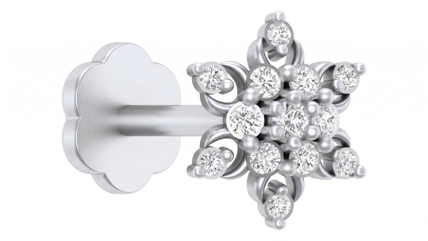 White Gold and diamond stud nose pin and pearl design on a white background