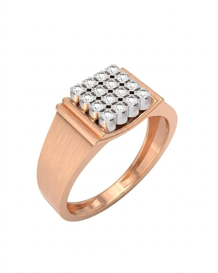 A rose gold signet ring featuring a square-shaped, shown on a plain white background.
