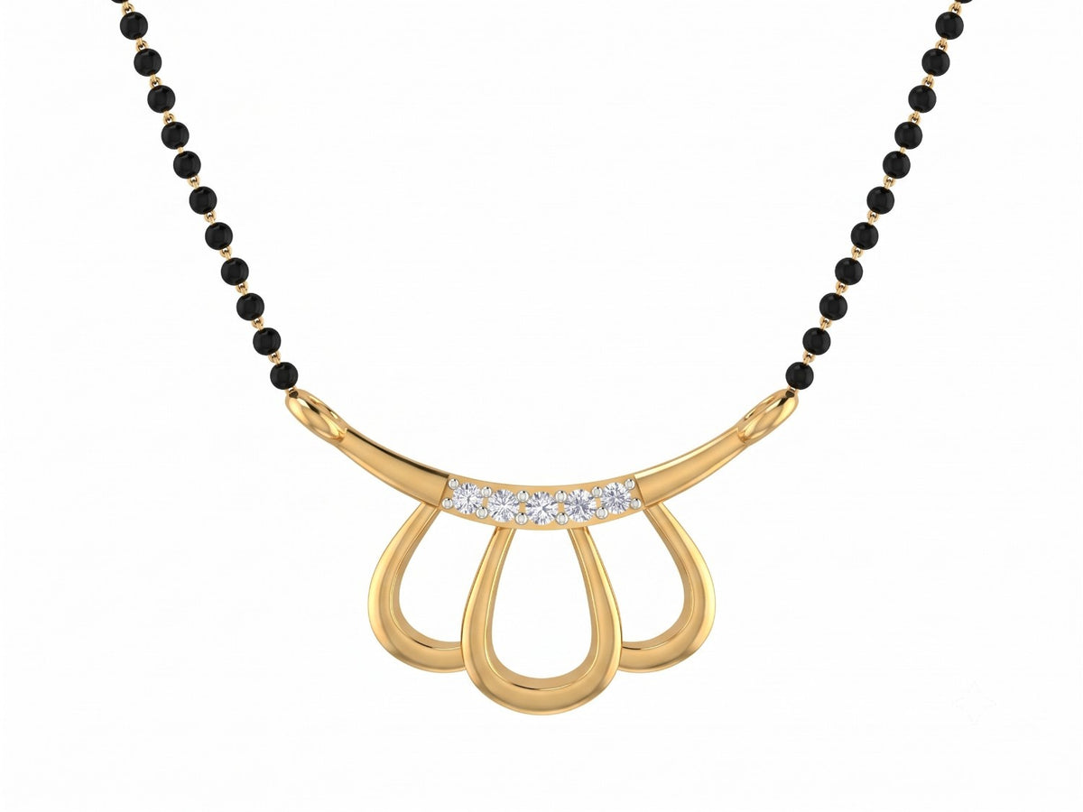 Yellow gold & diamond modern mangalsutra on white background