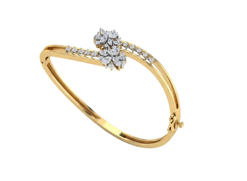 Yellow gold diamond floral bracelet with sparkling cluster design