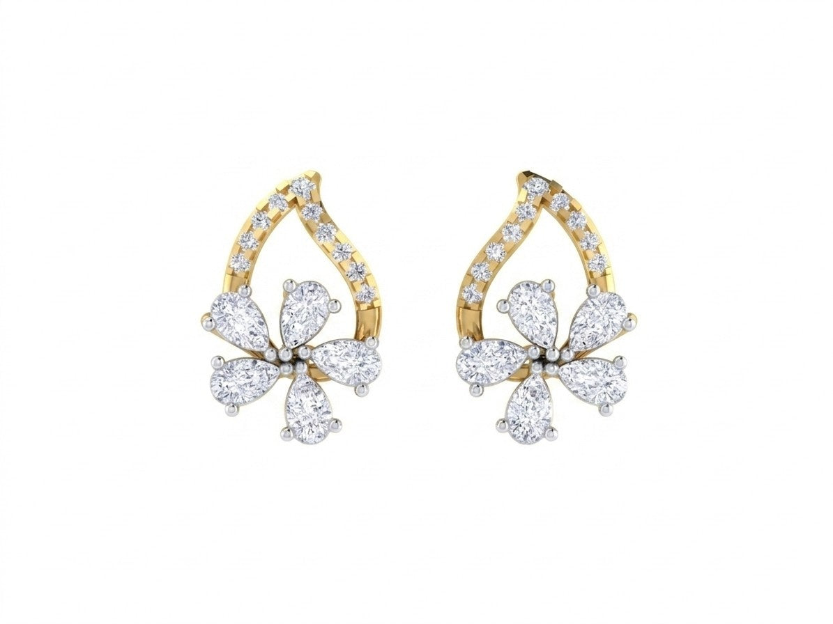 Gold & diamond floral women stud earrings in yellow gold with sparkling natural diamonds.