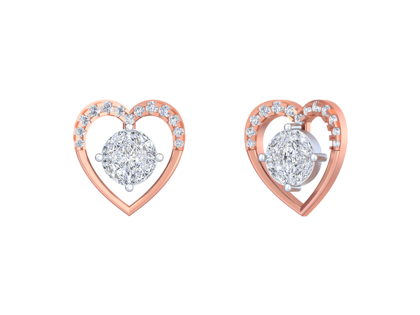 Gold & Diamond Heart-Shaped Stud Women Earring KRC30218