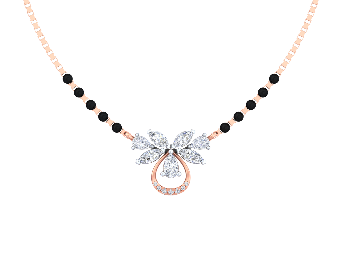 Gold & Diamond Floral Beaded Mangalsutra For Women KRC50155