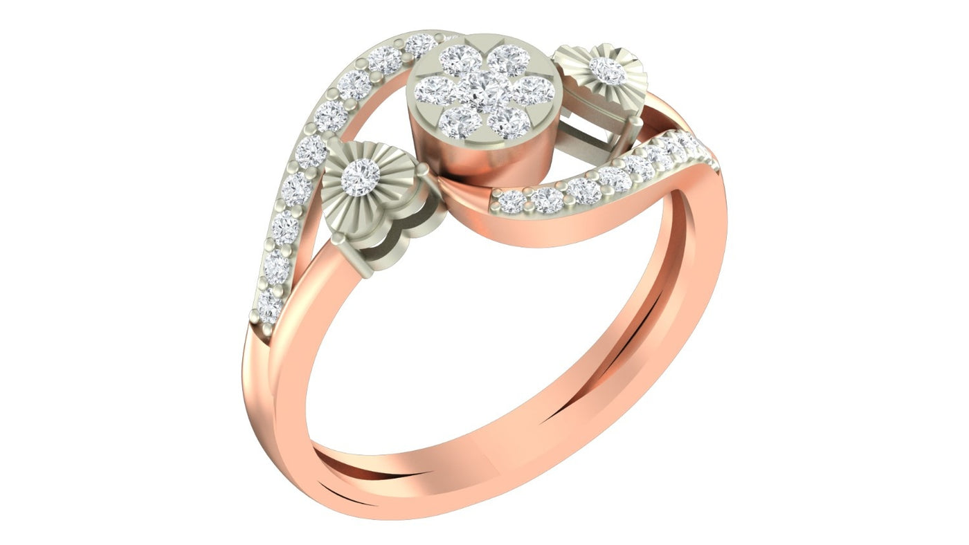 A rose gold ring featuring a cluster design, shown on a plain white background.
