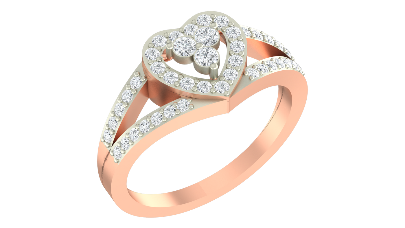 Gold & Diamond Heart-Shaped Ring For Women KRC10578