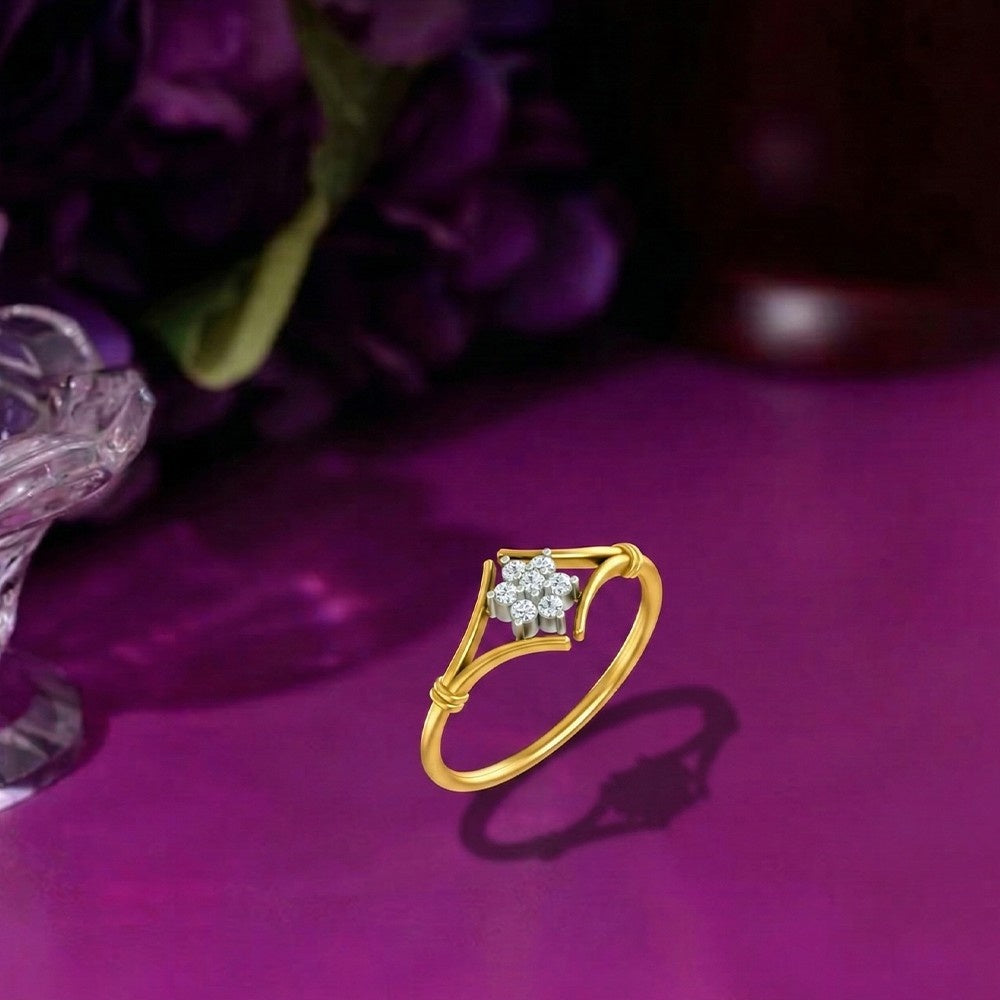 Gold & Diamond Floral Ring For Women KRC10297