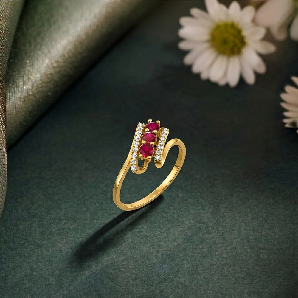 Gold & Diamond Gemstone Ring For Women KRC10654