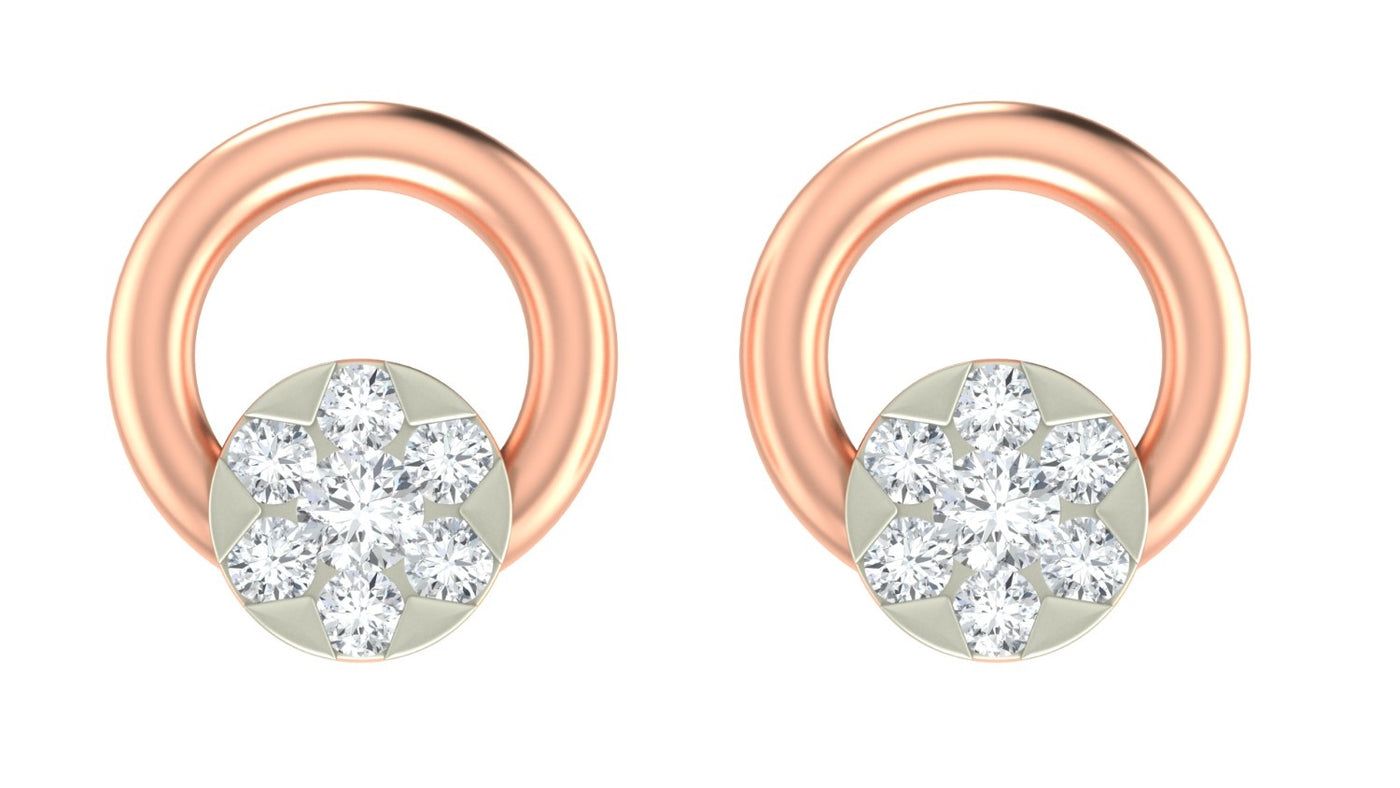 Rose gold and diamond stud earring with round-shaped on a white background.