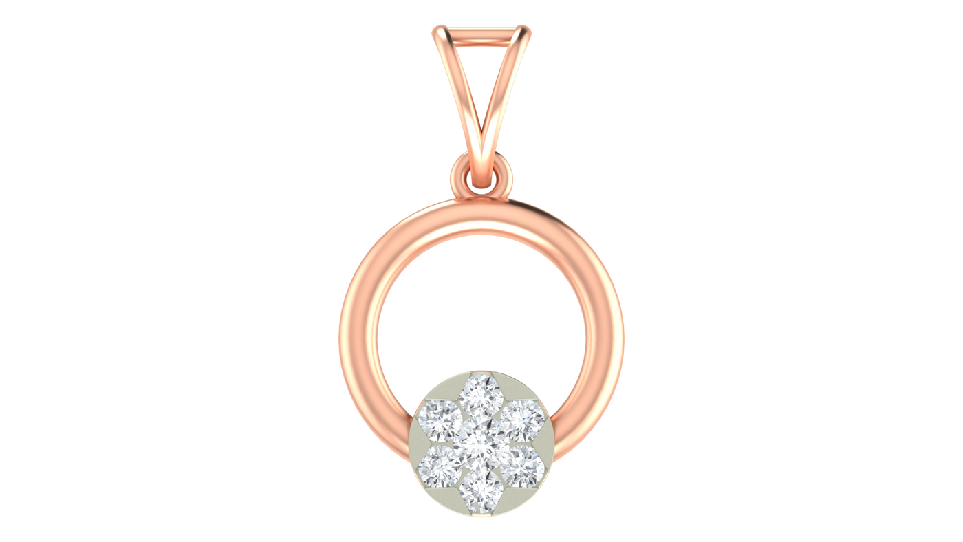 Rose gold pendant with a diamond heart charm on a white background