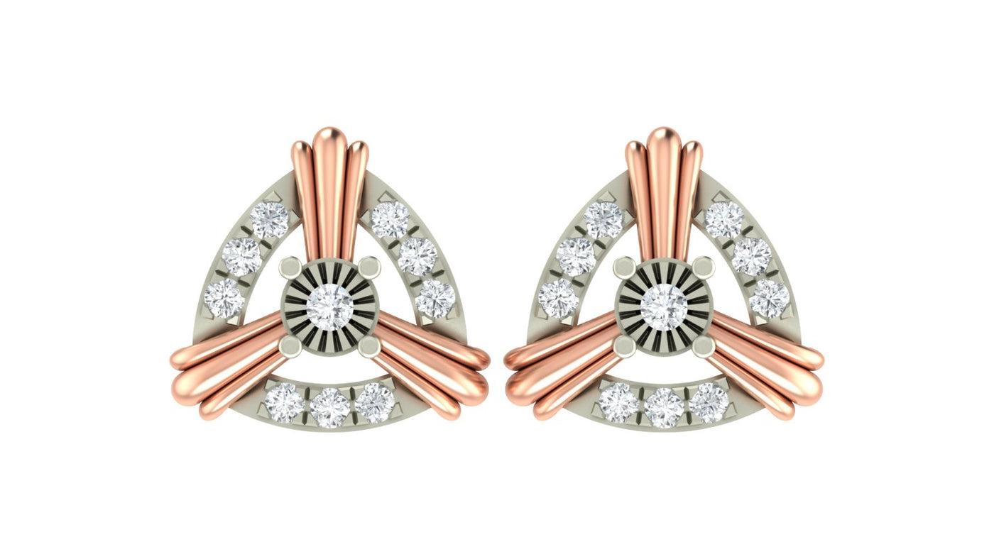 Gold & diamond triangle stud earrings for women in rose gold with a modern geometric design