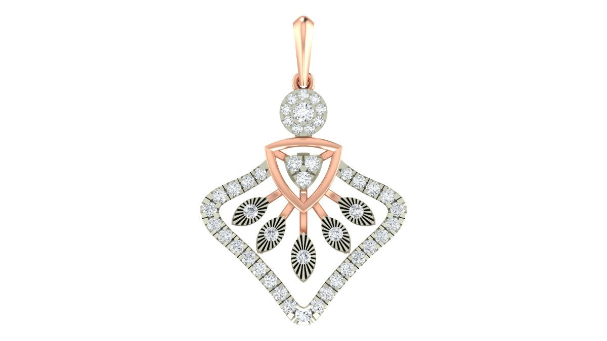 Rose gold and diamond pendant on white background