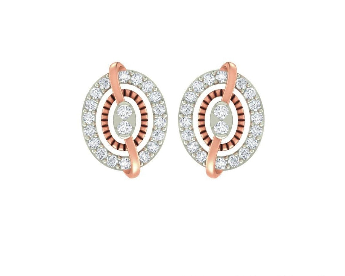 Rose gold and diamond stud earring with round-shaped on a white background.