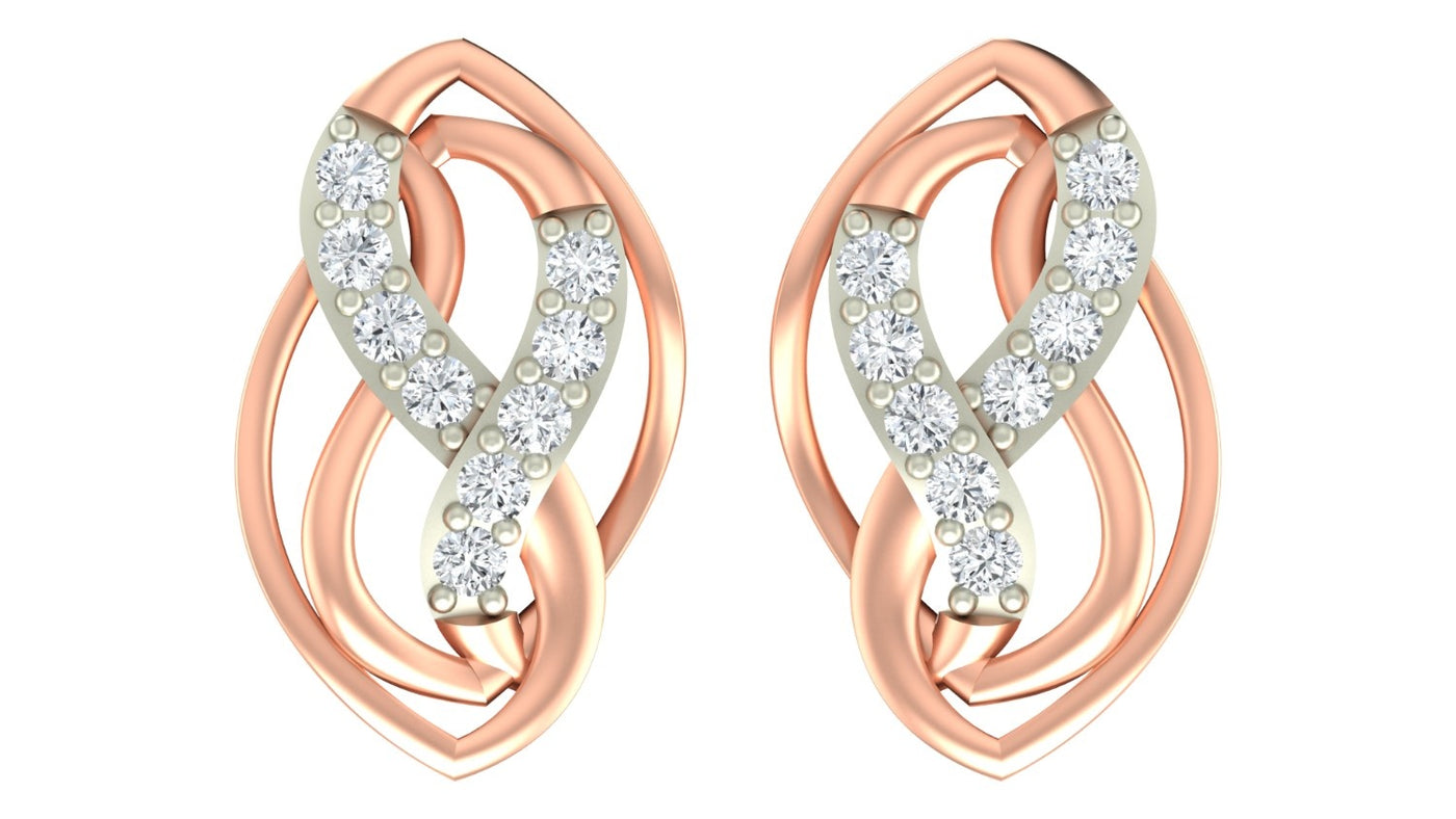 Rose gold and diamond stud earring on a white background.