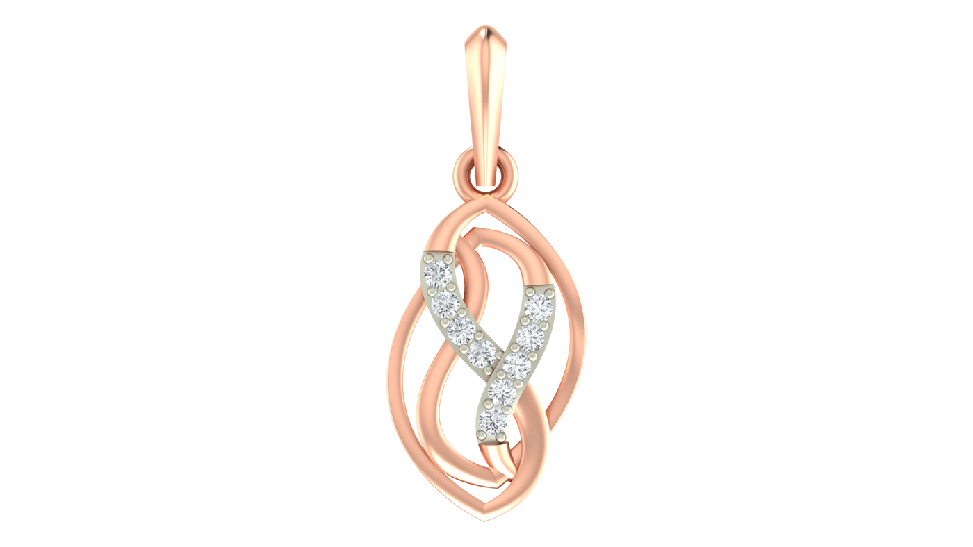 Rose gold pendant with diamond accents on a white background