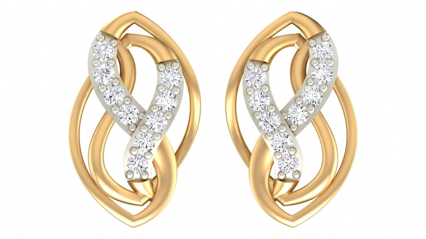 Yellow gold and diamond stud earring on a white background.