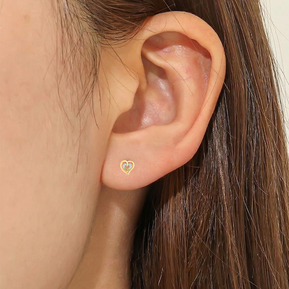 Gold & Diamond Women Heart-Shaped Stud Earring KRC40573E