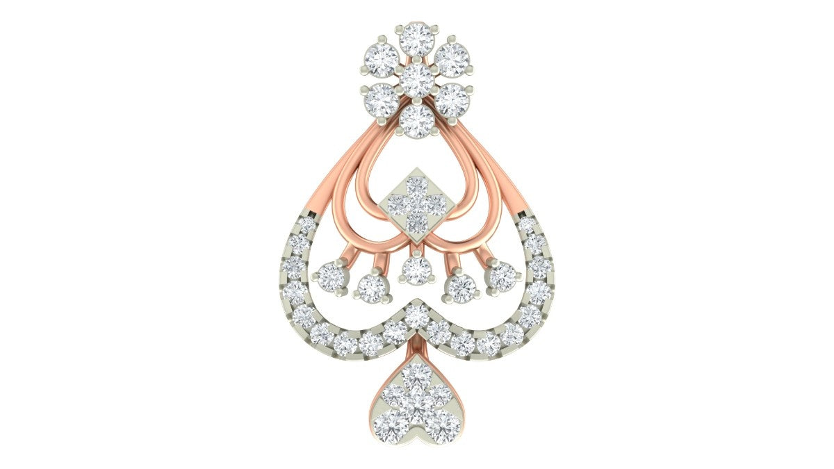 Rose gold and diamond pendant on white background