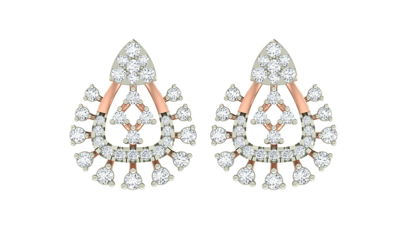 Rose gold and diamond stud earring with floral-shaped on a white background.