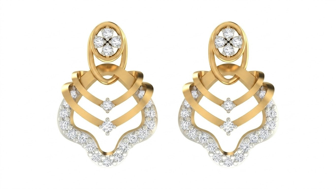 Pair of yellow gold and diamond stud earrings on a white background