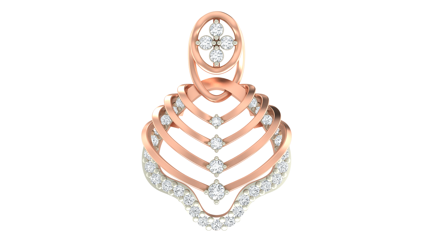 Rose gold pendant with diamond accents on a white background