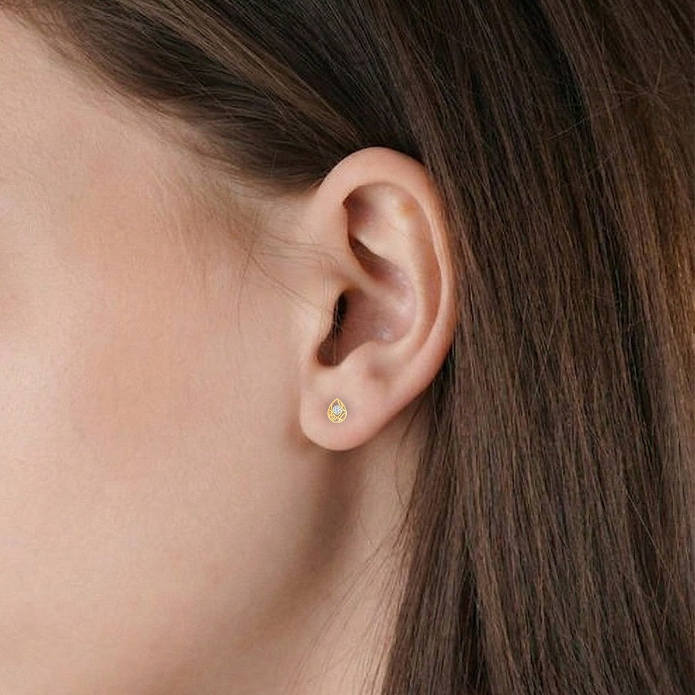 close-up shot of an ear wearing a gold and diamond earring.