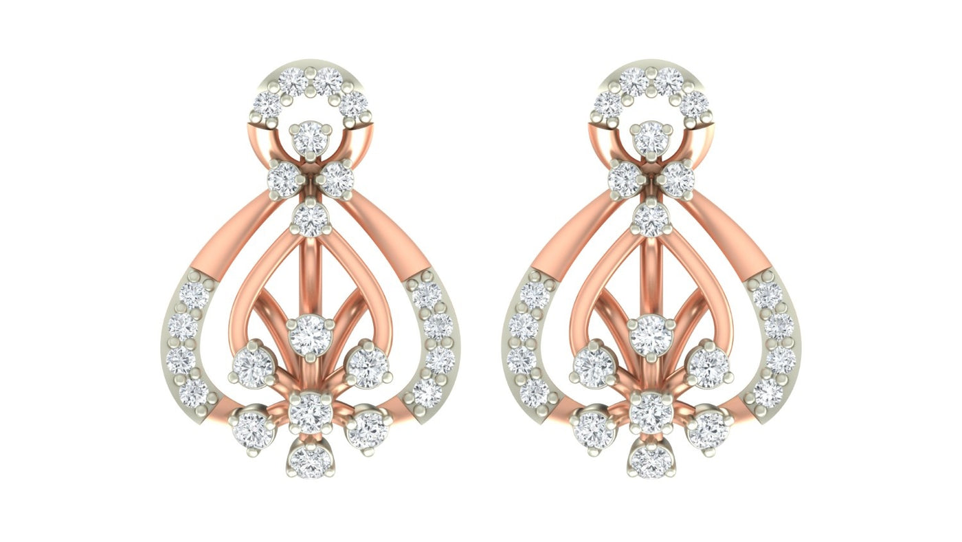 Rose gold and diamond stud earring with teardrop-shaped on a white background.