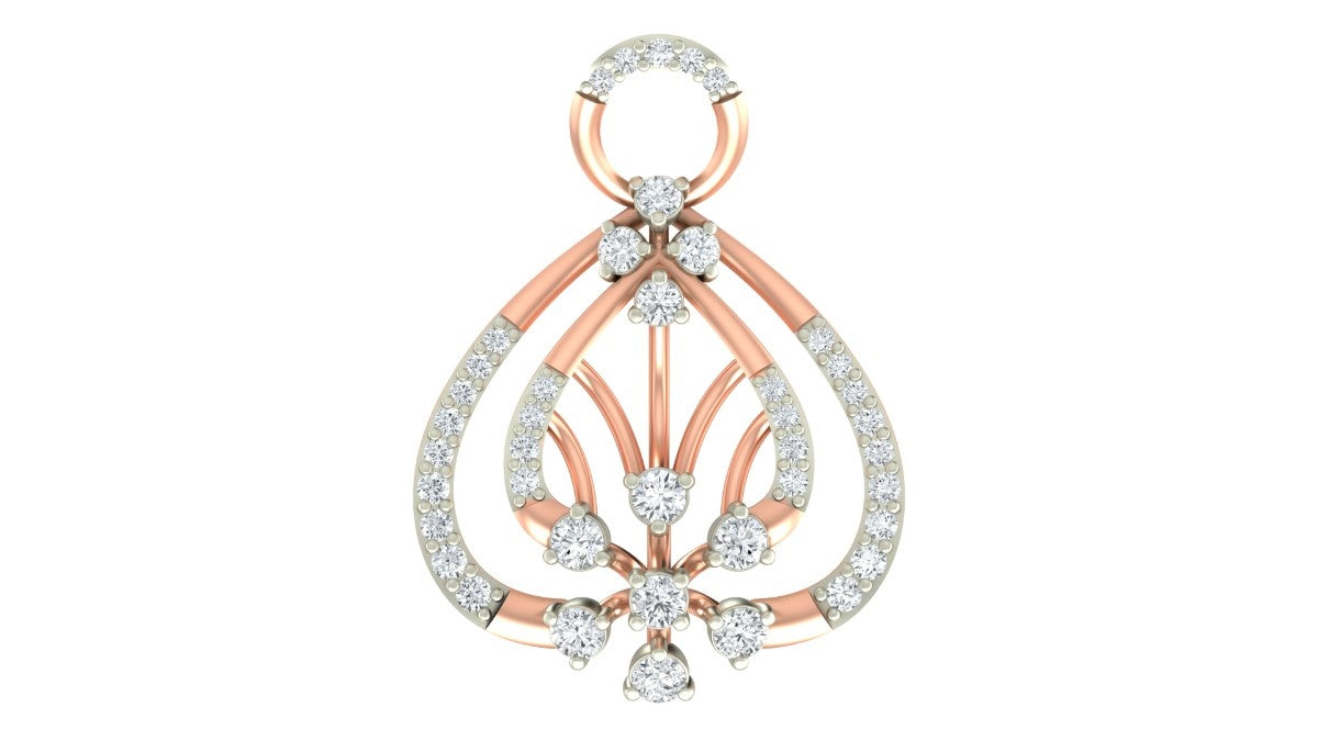 Rose gold and diamond pendant on white background