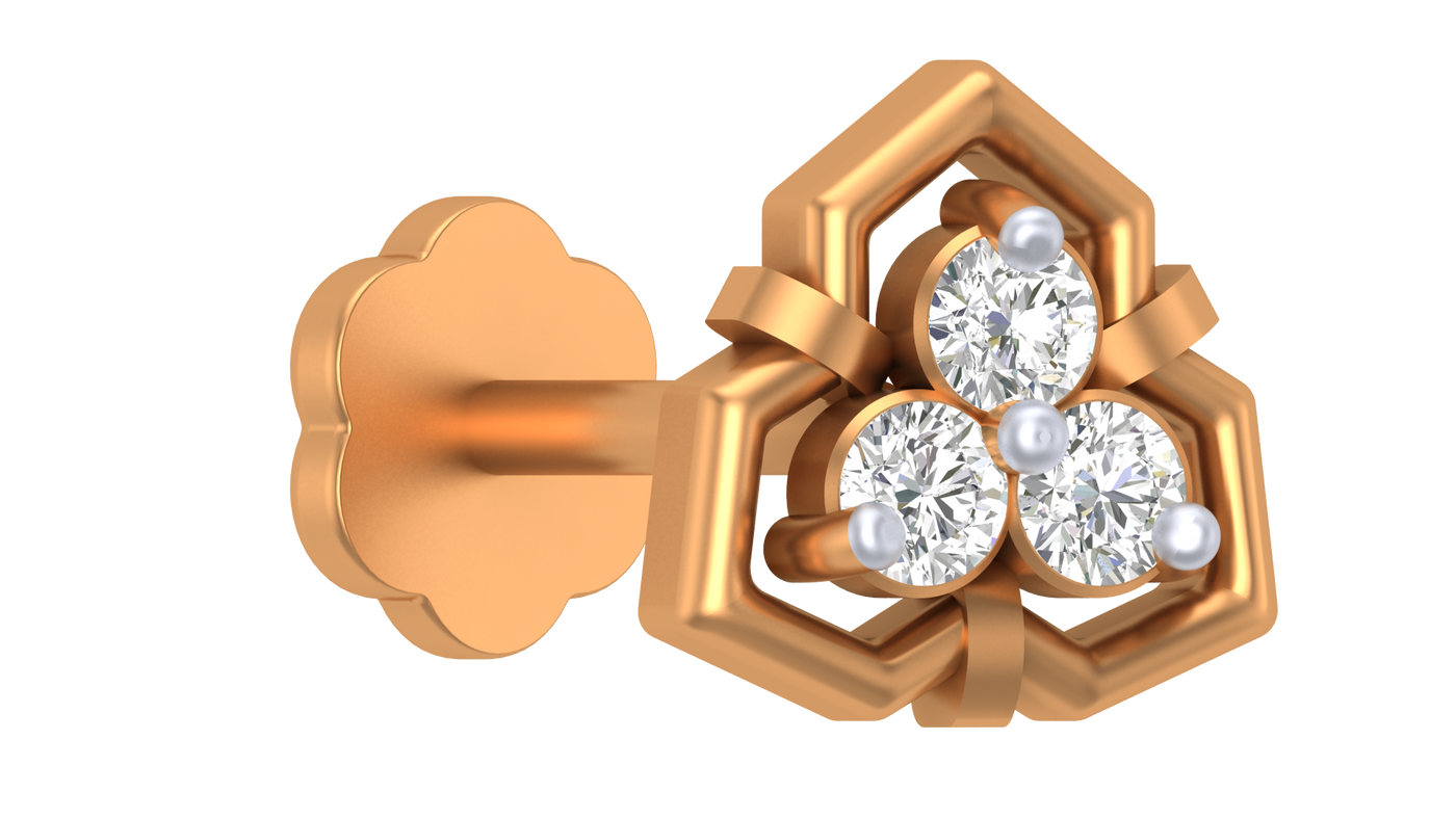 Yellow gold and diamond stud nose pin stones on a white background