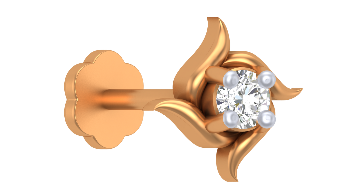 Yellow gold and diamond stud nose pin on a white background