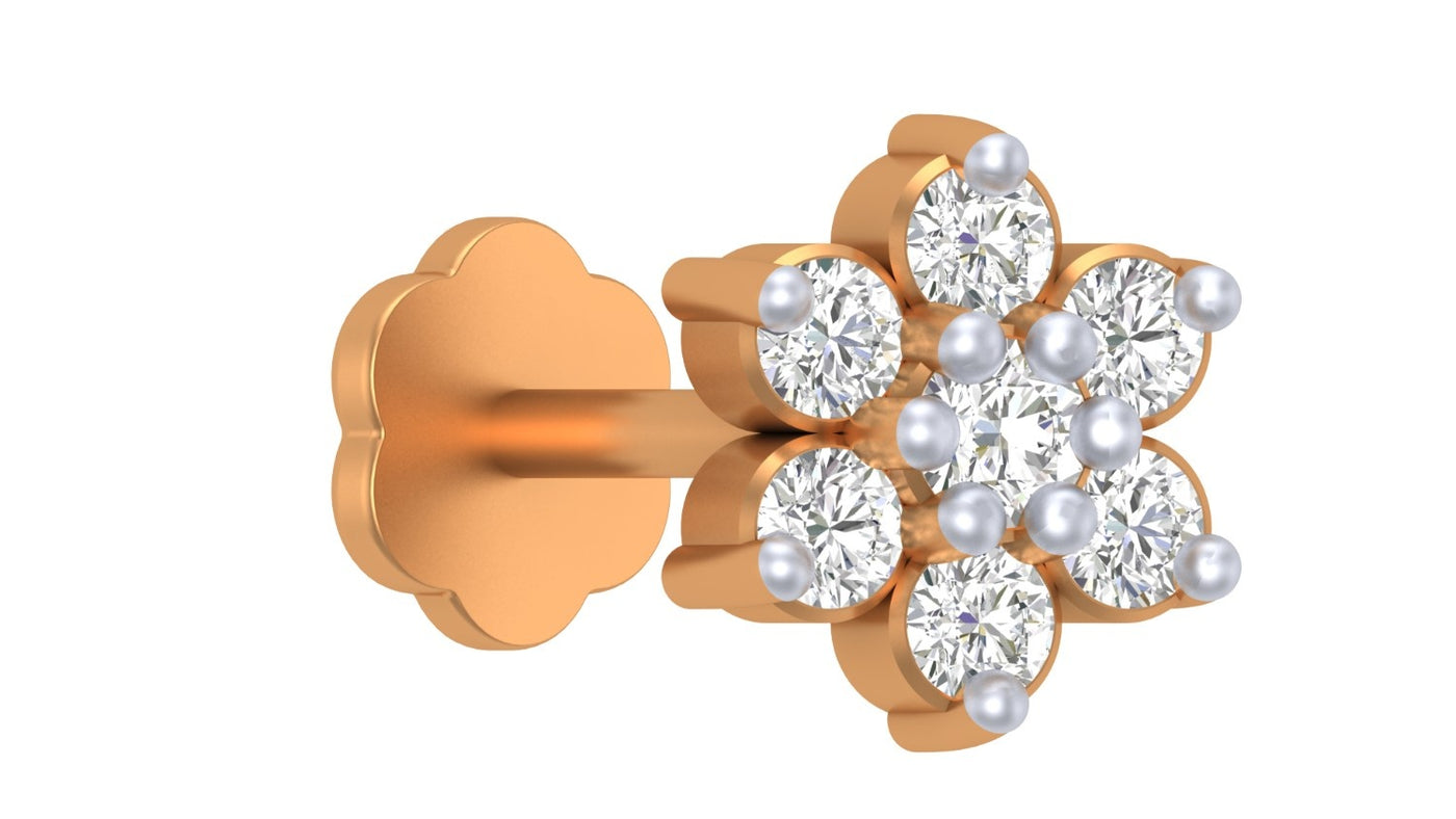 yellow gold and diamond stud nose pin-like stones on a white background