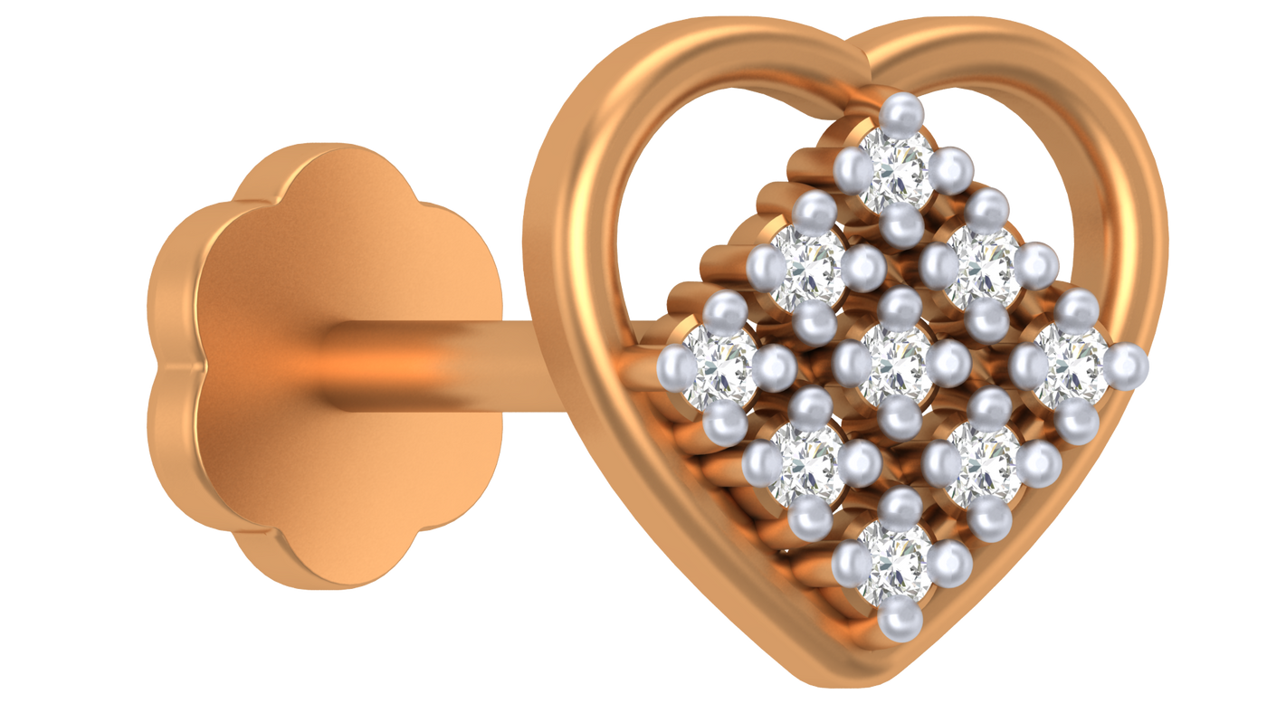 Gold & Diamond Heart Nose Pin KRC80097