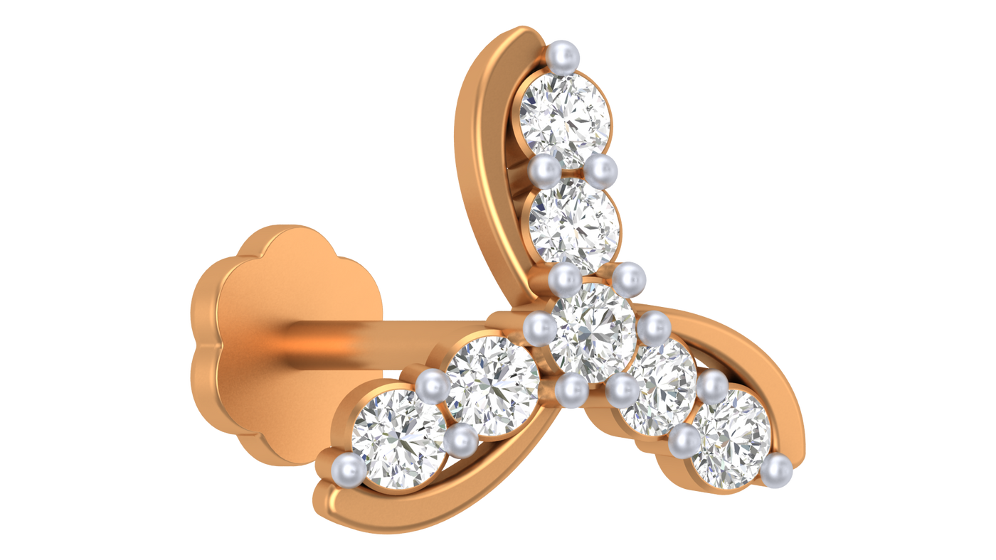 Yellow gold butterfly-shaped earring with clear gemstones on a white background