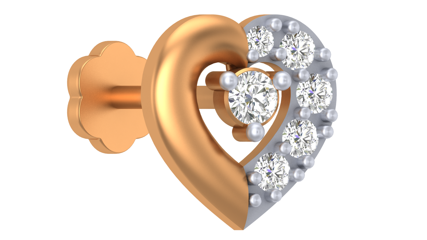 Gold & Diamond Heart Nose Pin KRC80121
