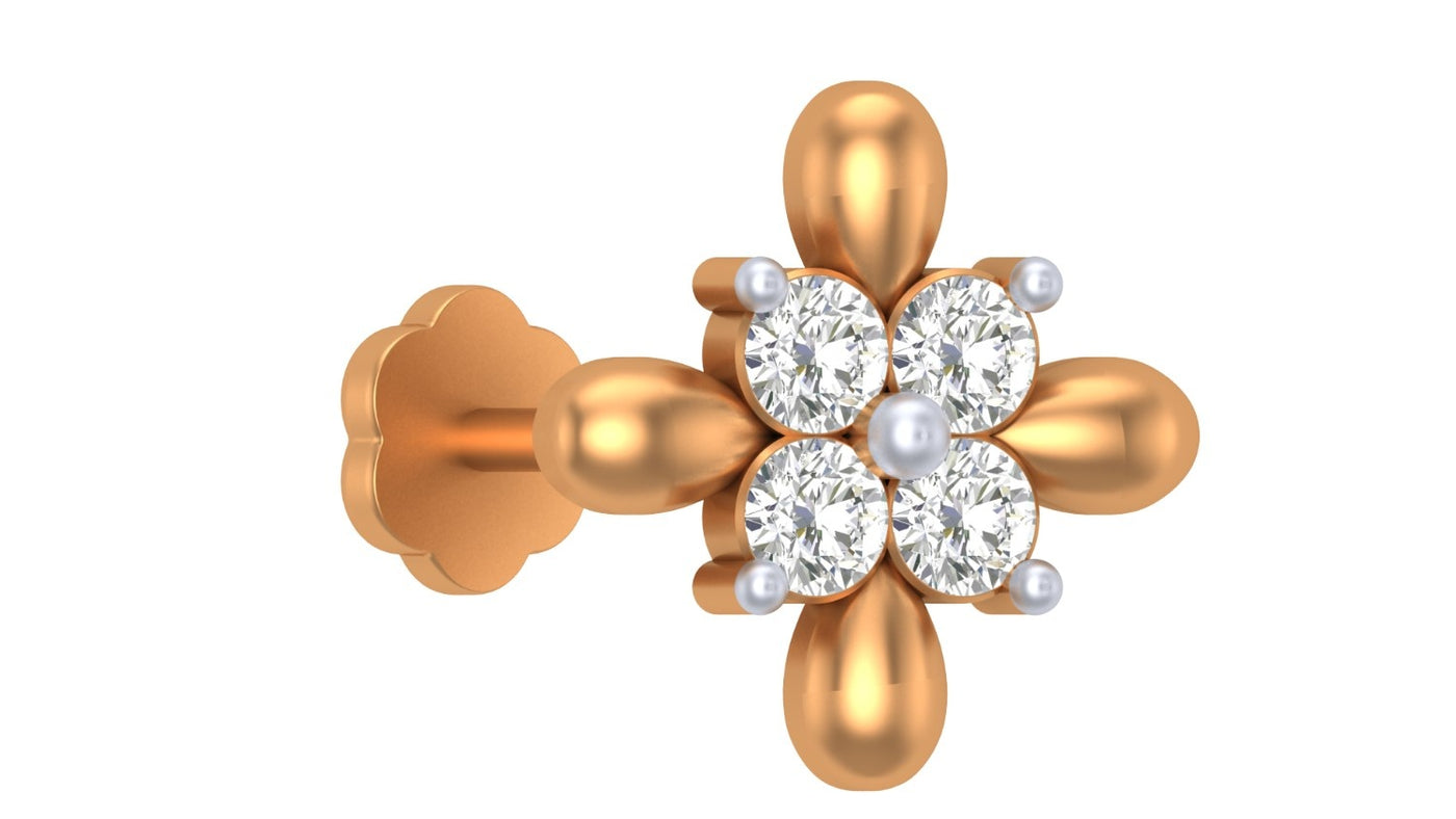 yellow gold and diamond stud nose pin-like stones on a white background