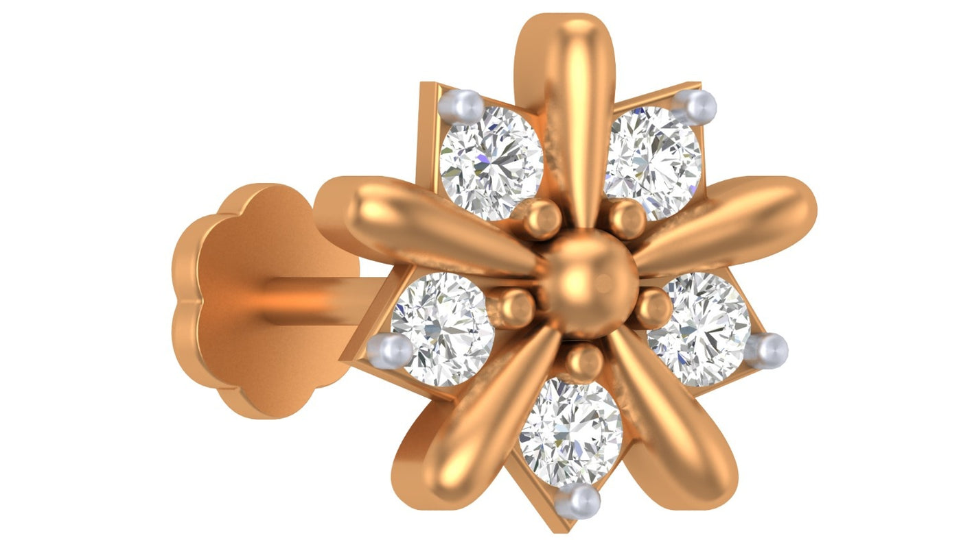yellow gold and diamond stud nose pin-like stones on a white background
