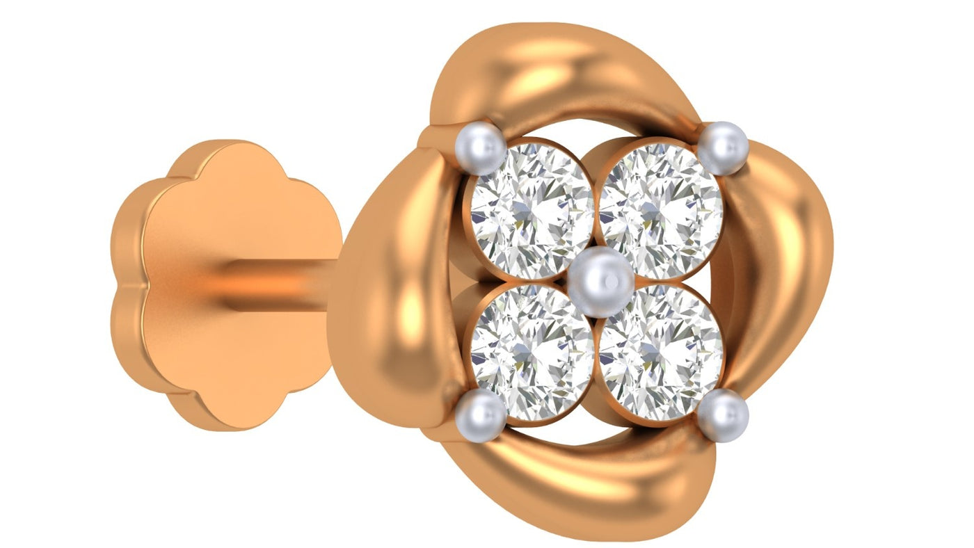 yellow gold and diamond stud nose pin on a white background