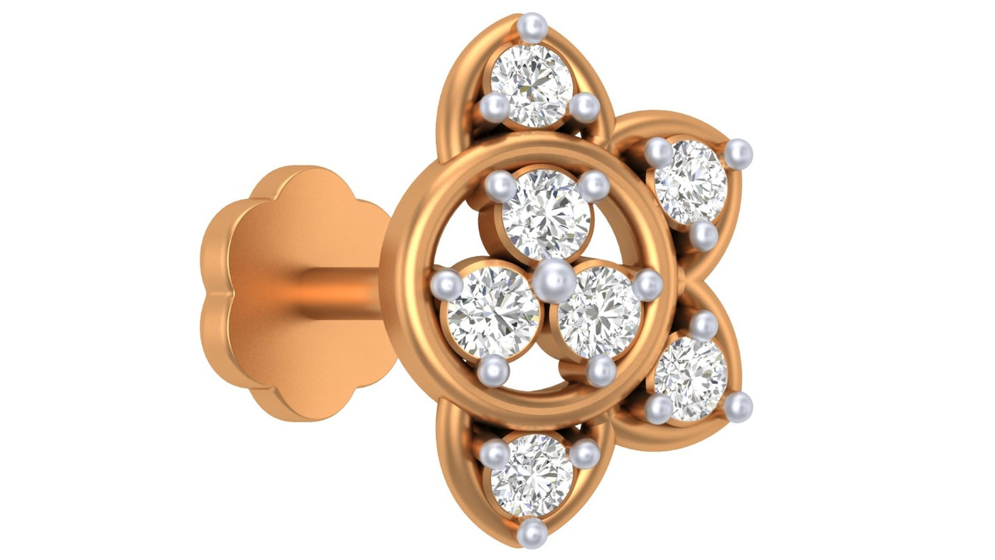 yellow gold and diamond stud nose pin-like stones on a white background