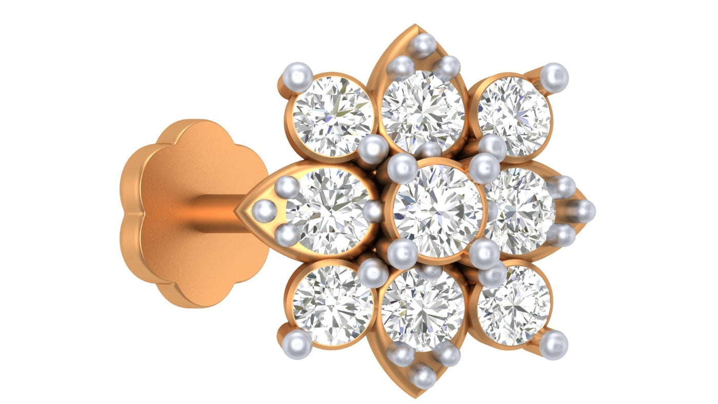 Yellow Gold and diamond stud nosepin-like stones on a white background