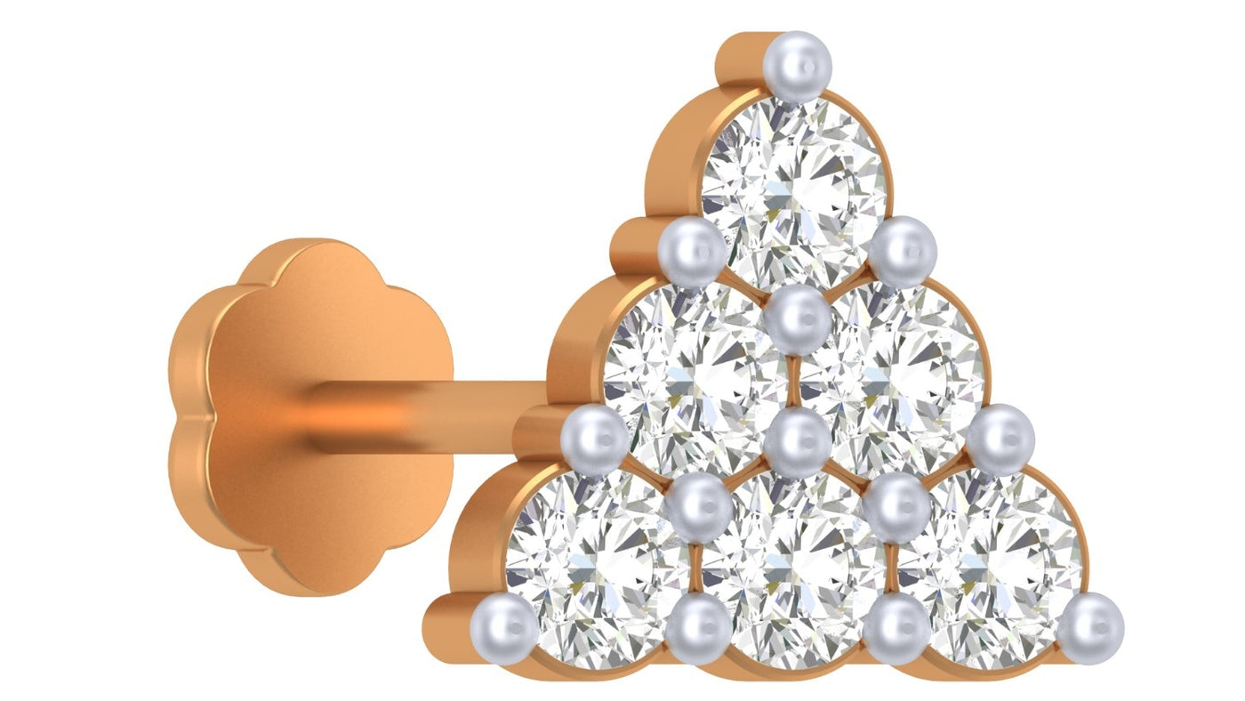 yellow gold and diamond stud nose pin on a white background